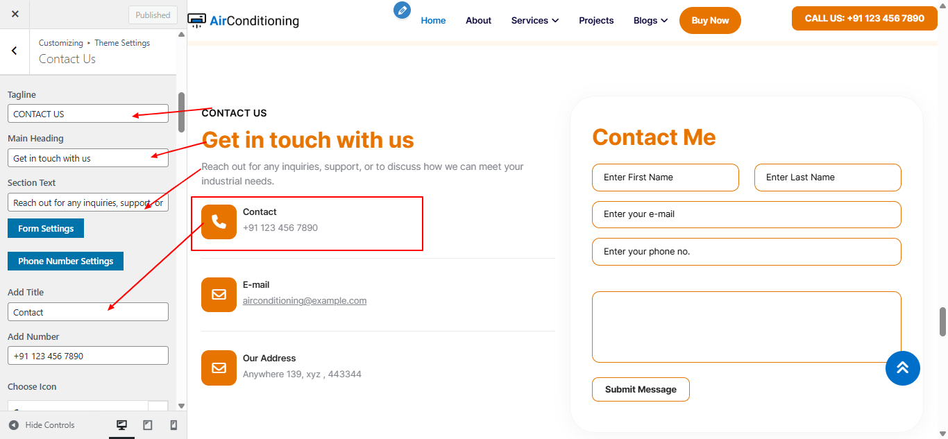 contact-us form setup screenshot