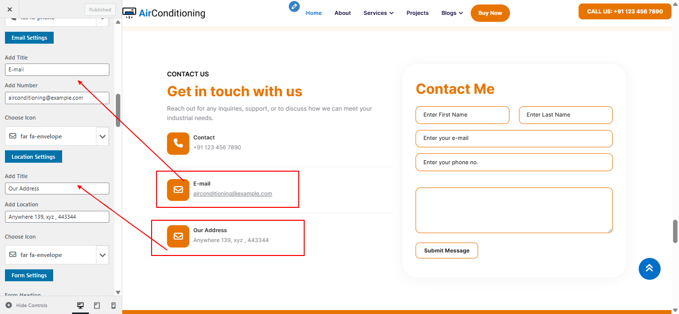 contact-us settings screenshot
