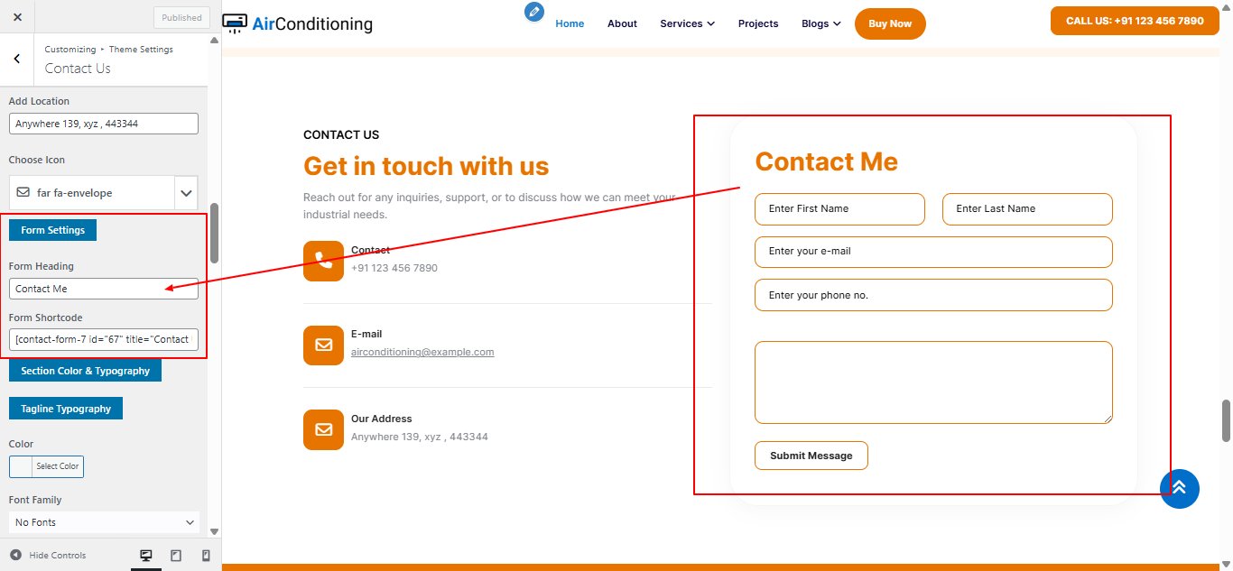 contact-us styling screenshot