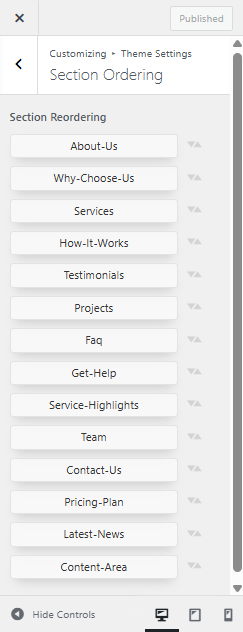 Section reordering screenshot