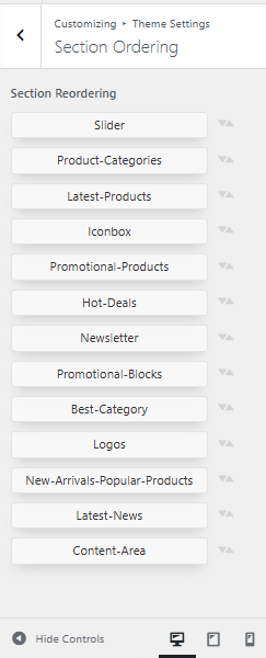 Section reordering screenshot