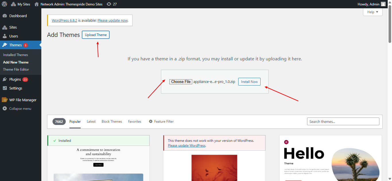Upload Theme Screenshot
