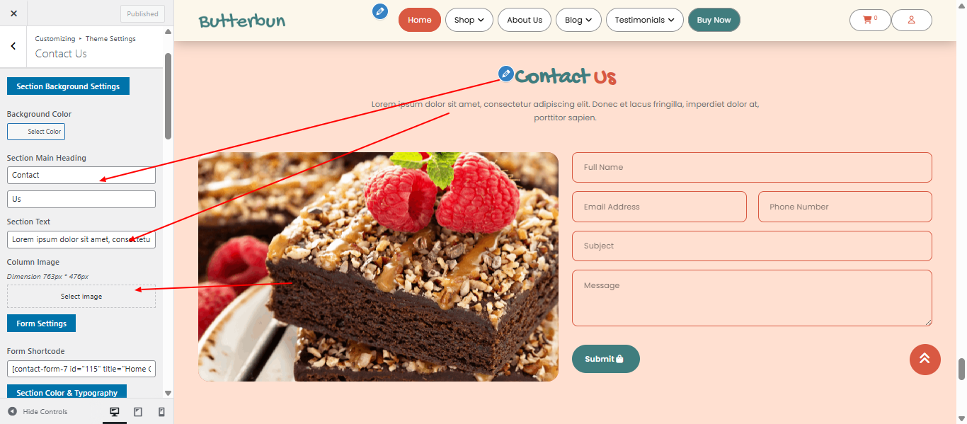 contact-us form setup screenshot