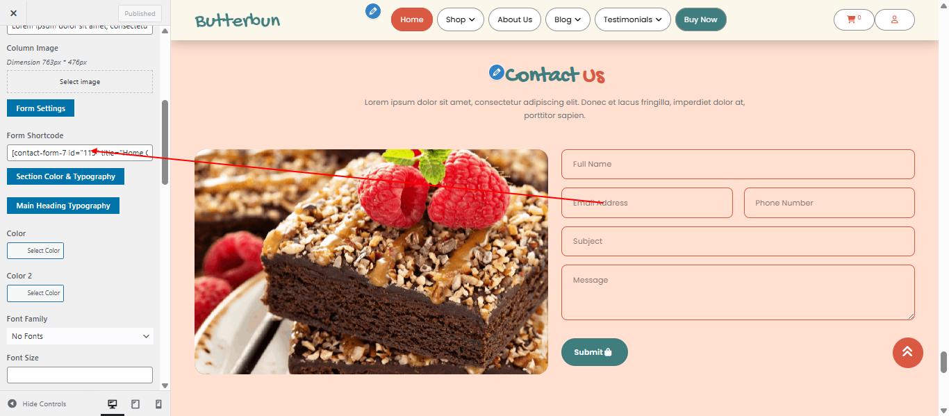 contact-us form setup screenshot