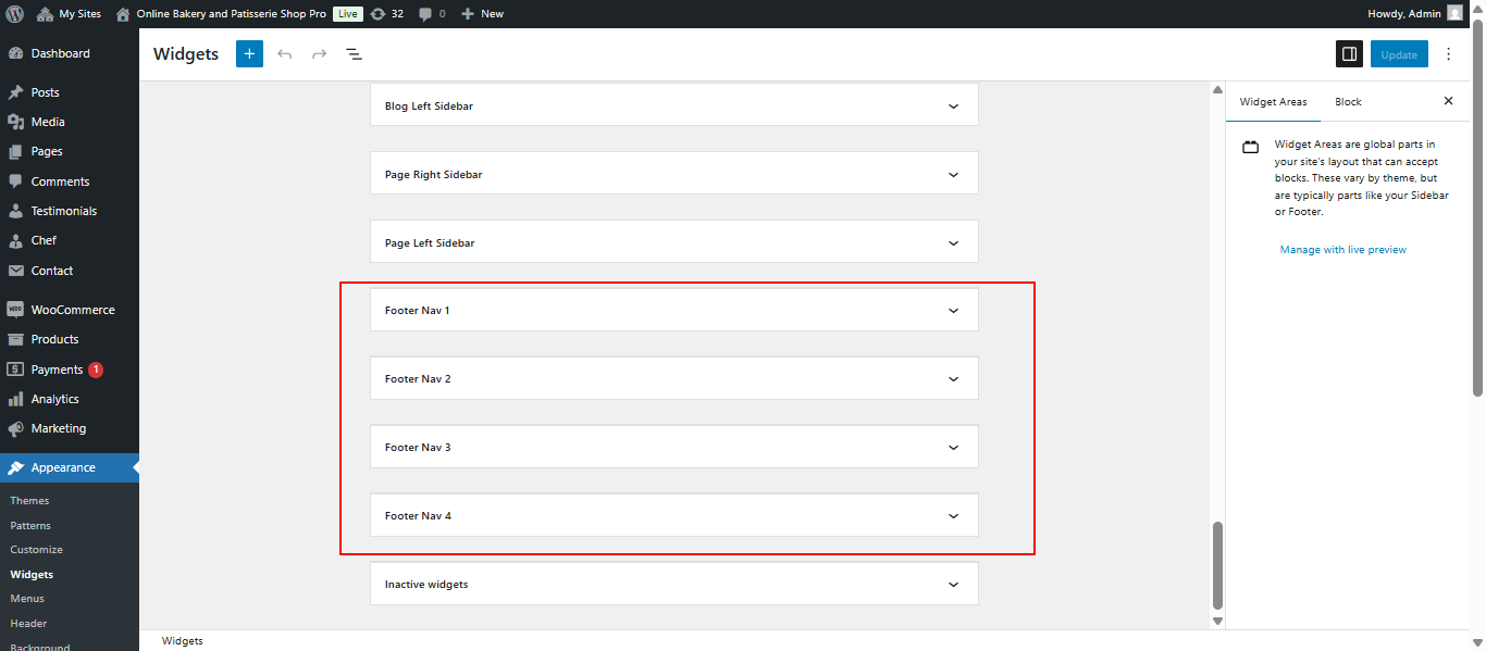 Footer widget customization screenshot
