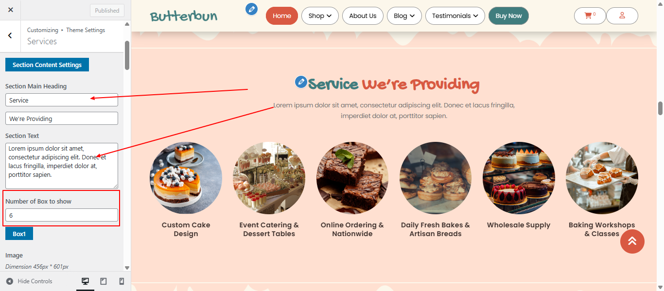 services layout screenshot