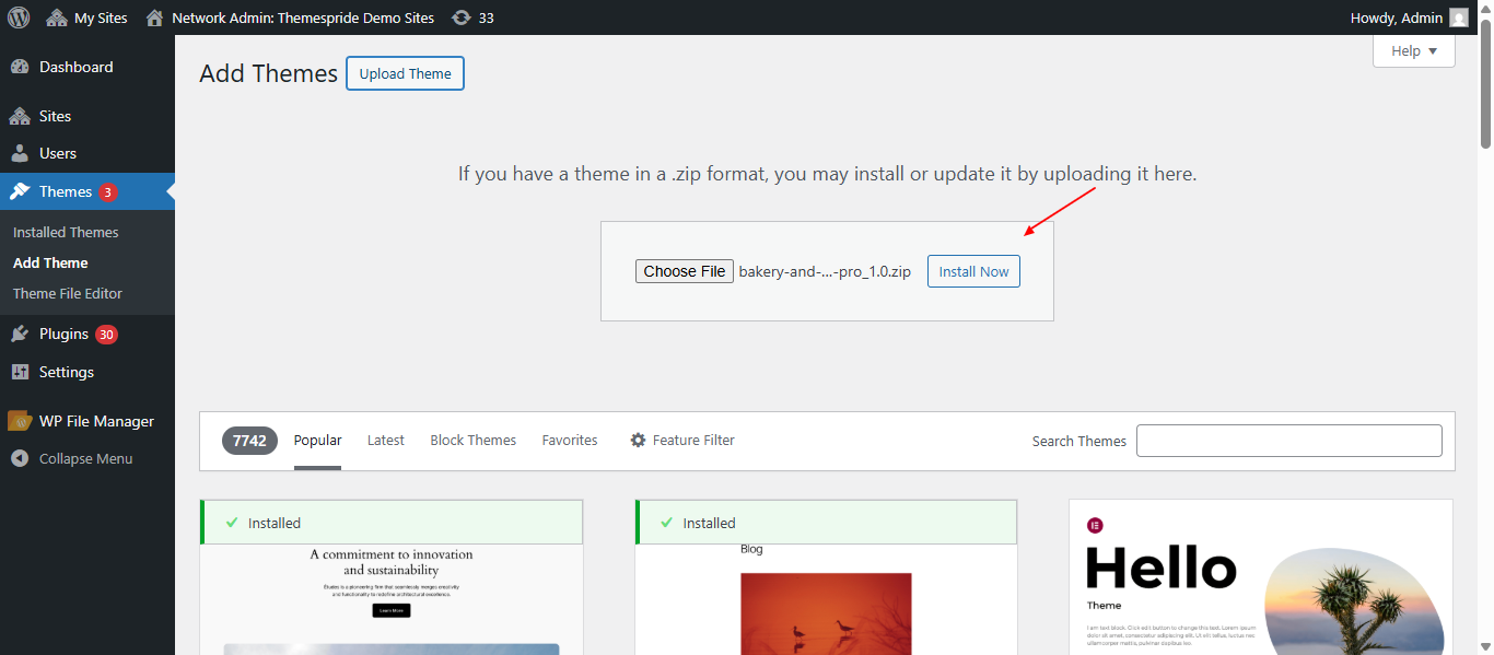 Upload Theme Screenshot