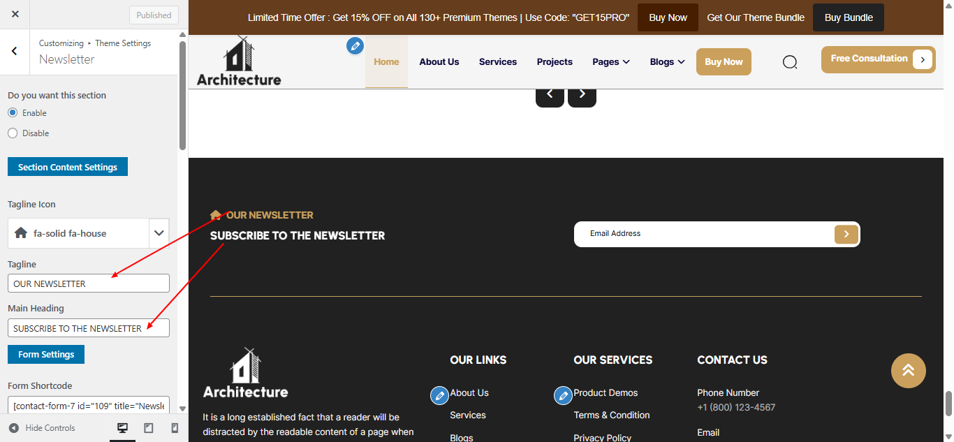 newsletter form setup screenshot