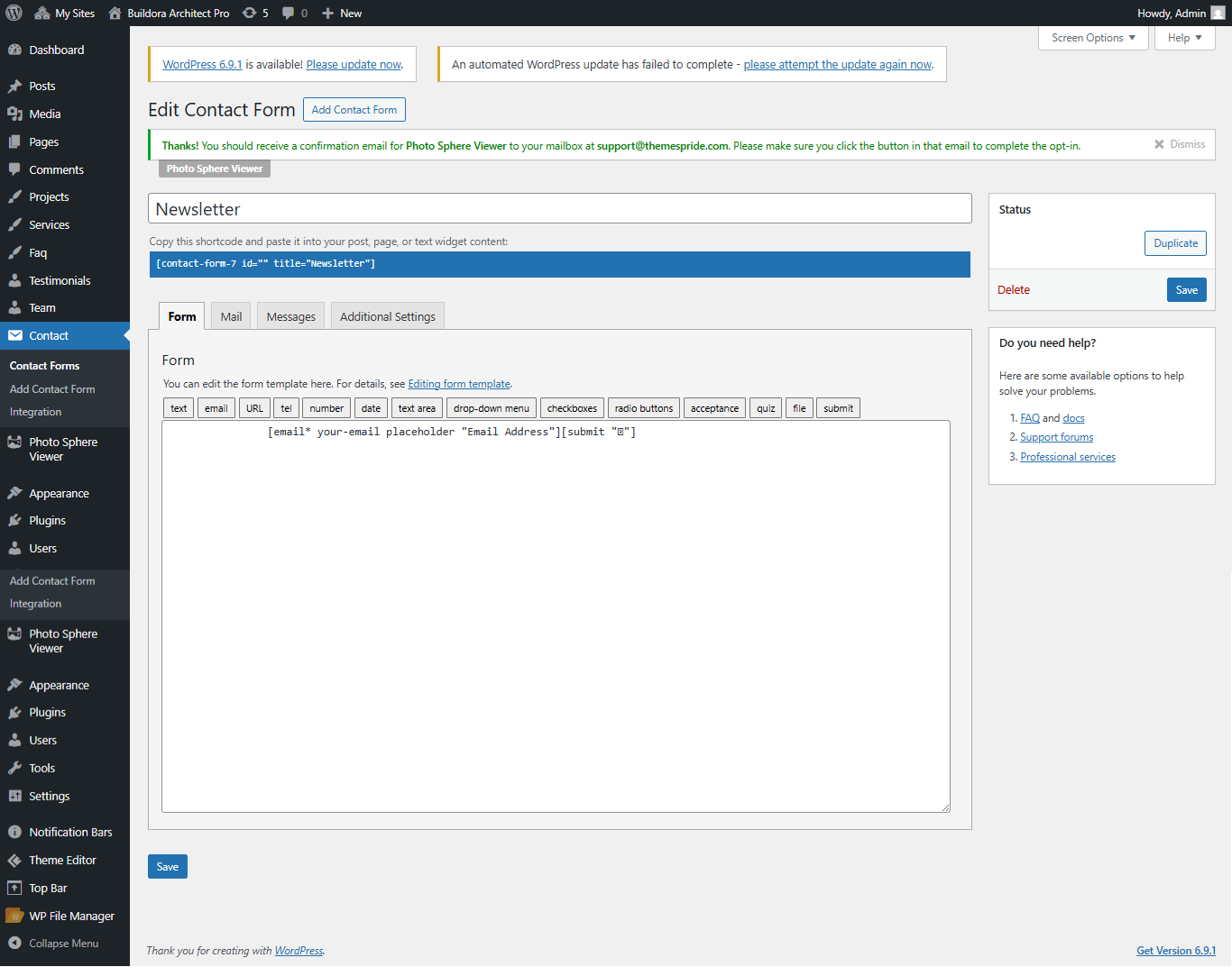 newsletter settings screenshot