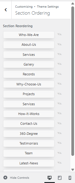 Section reordering screenshot