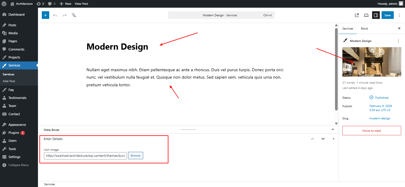 services layout screenshot