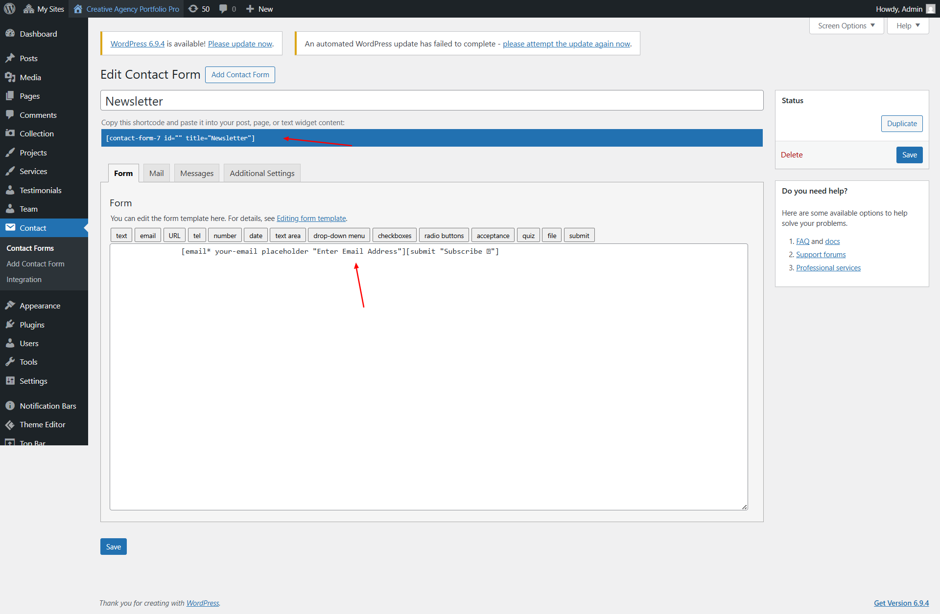 newsletter settings screenshot