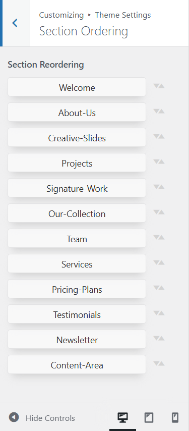 Section reordering screenshot