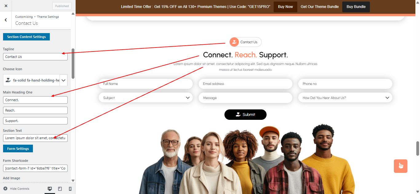 contact-us form setup screenshot