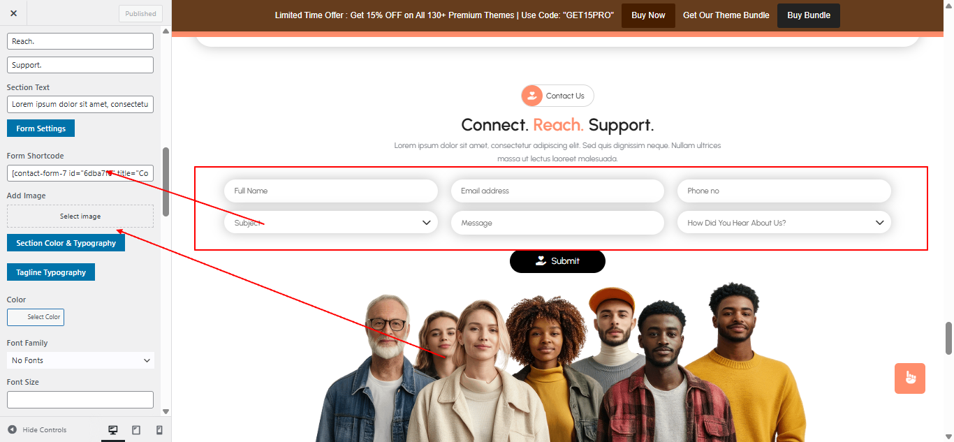 contact-us form setup screenshot