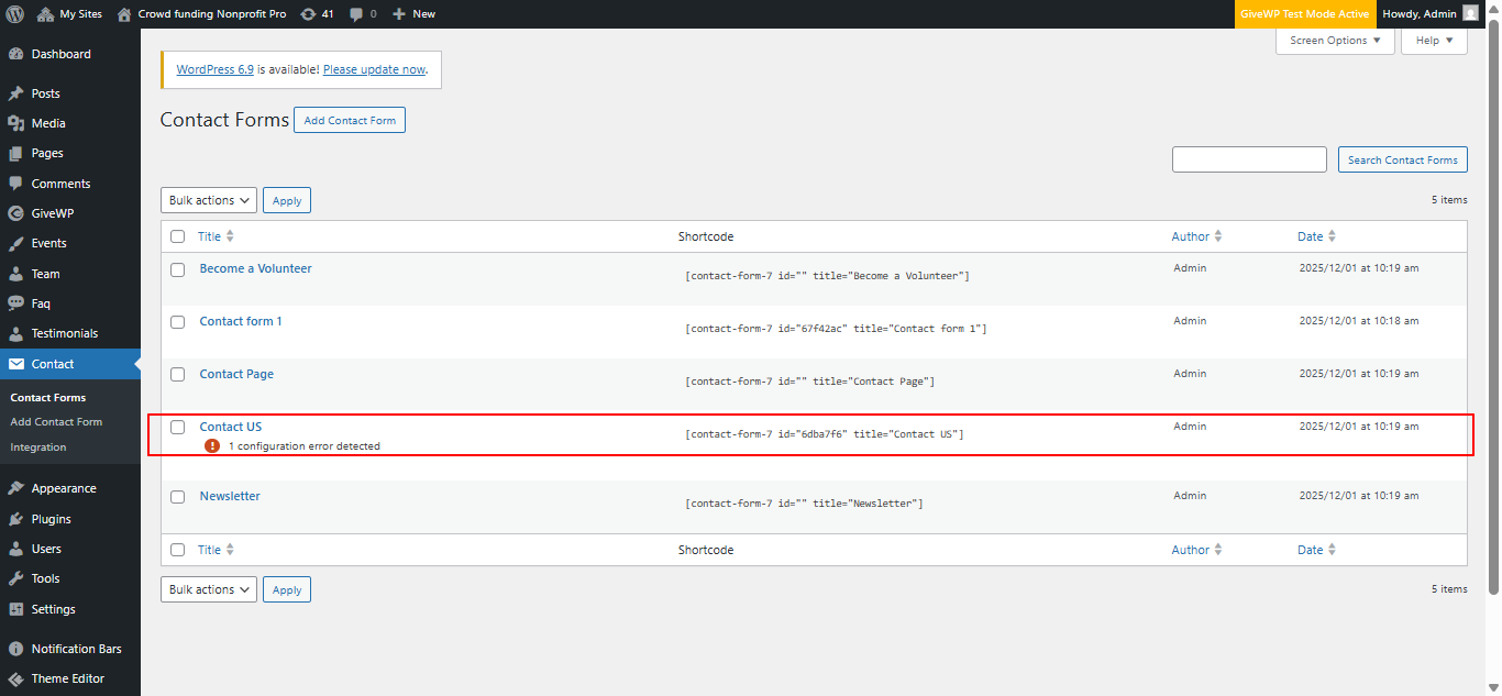 contact-us settings screenshot