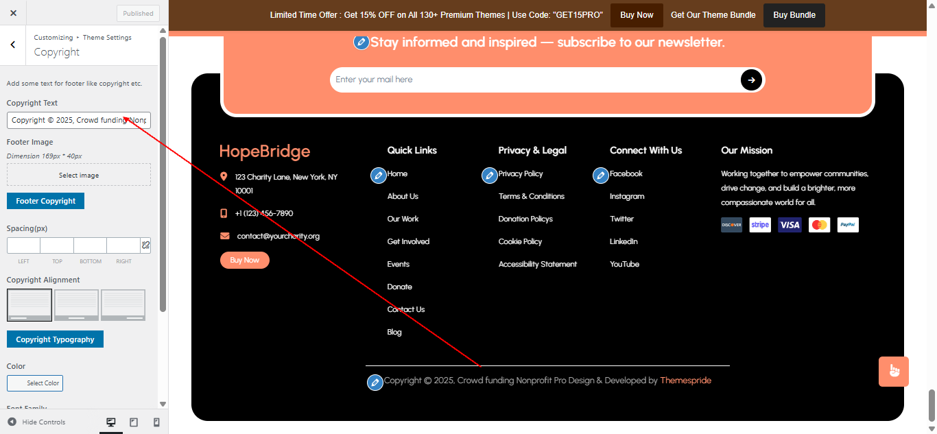 Copyright text setting screenshot
