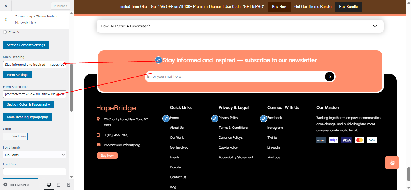 newsletter form setup screenshot