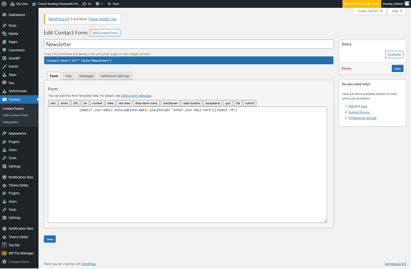 newsletter settings screenshot
