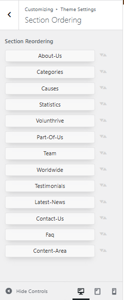 Section reordering screenshot