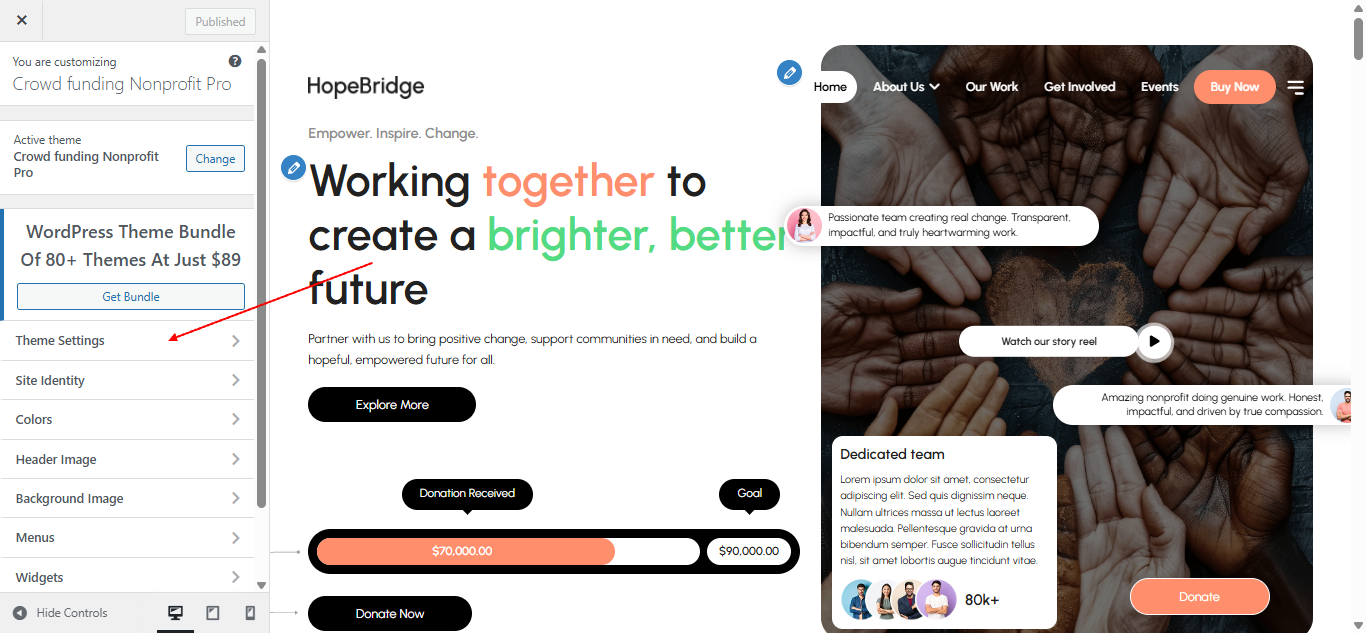 Section reordering screenshot