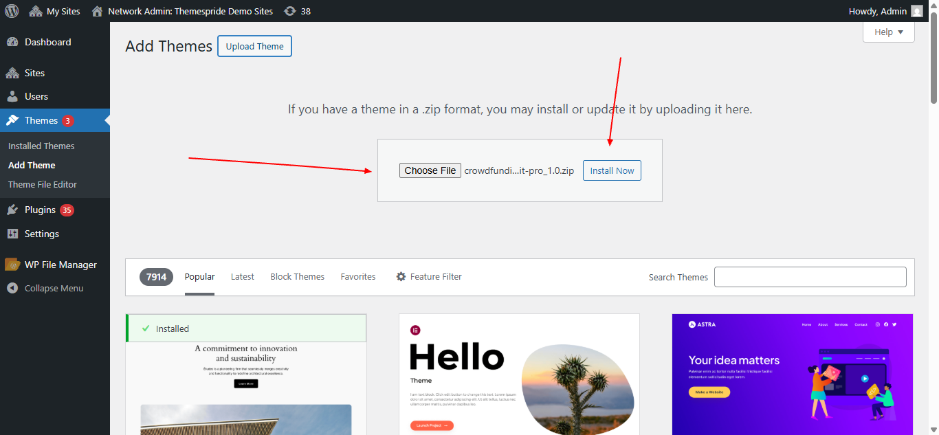 Upload Theme Screenshot