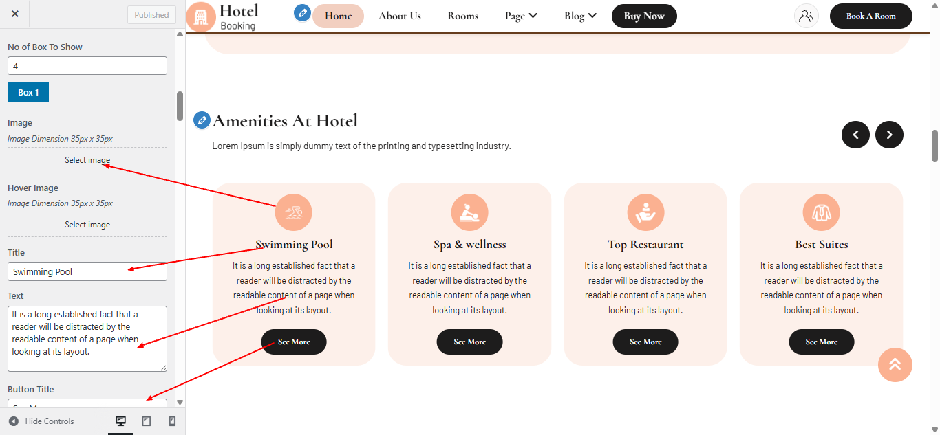Amenities settings screenshot