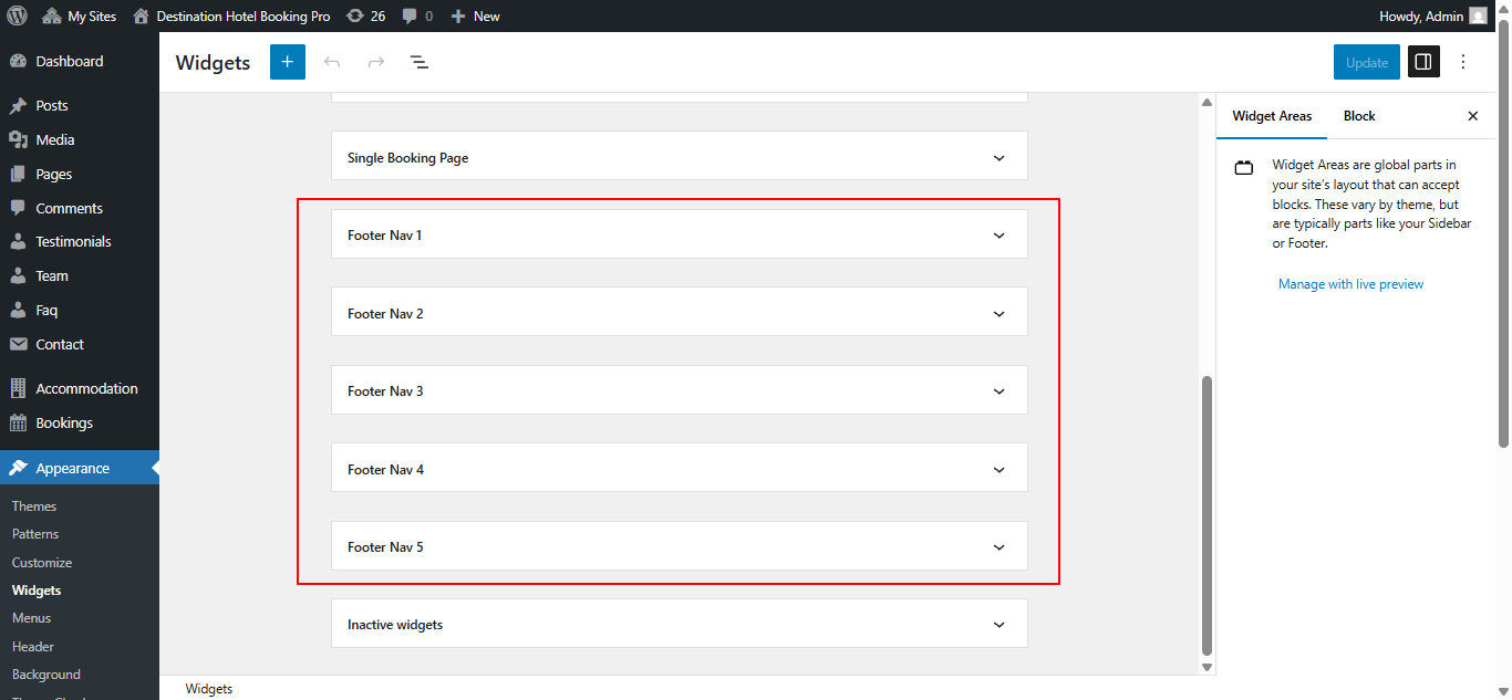 Footer widget customization screenshot