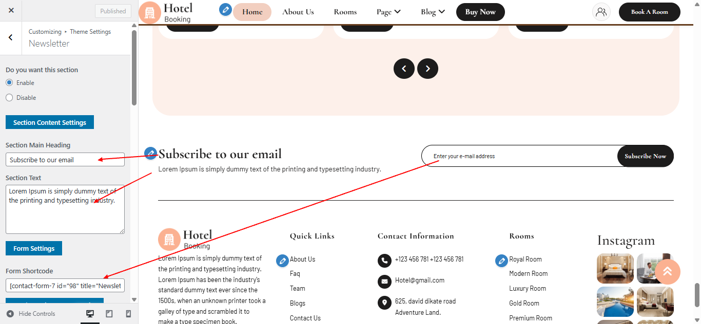Newsletter form setup screenshot