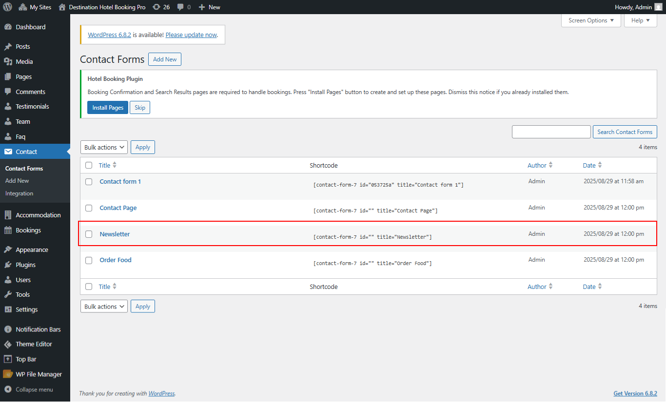 Newsletter settings screenshot