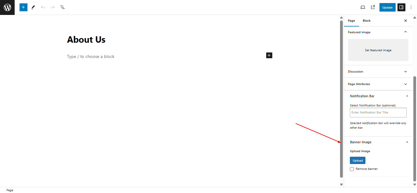 Individual page banner upload screenshot