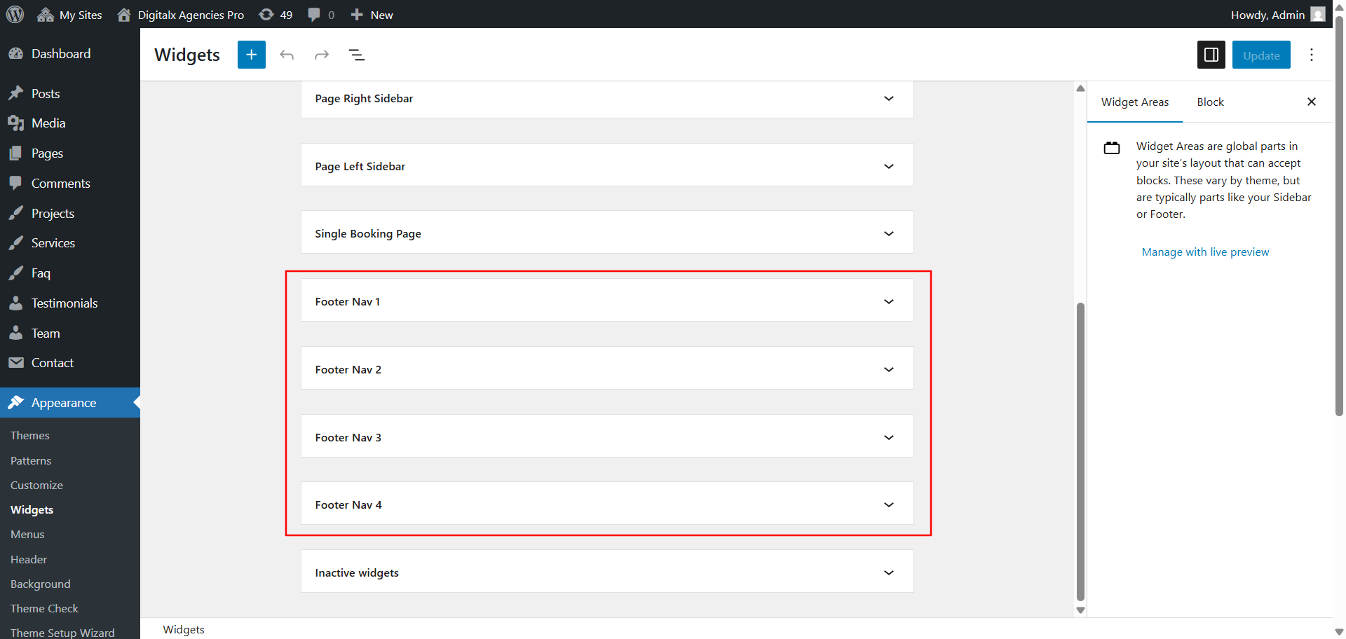 Footer widget customization screenshot