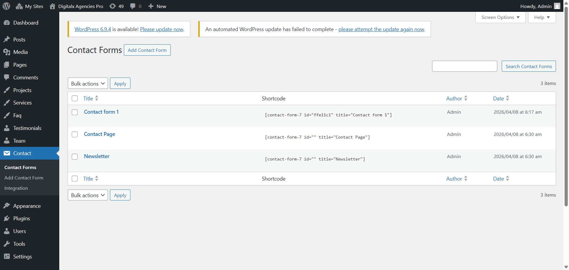 newsletter form setup screenshot