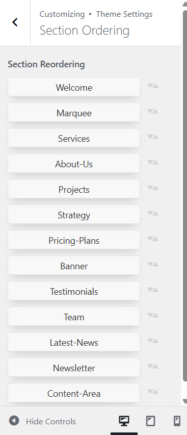 Section reordering screenshot