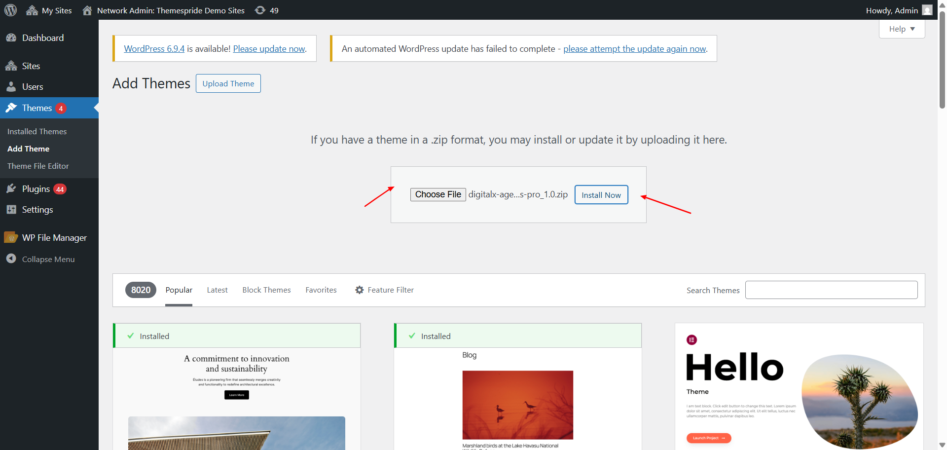 Upload Theme Screenshot