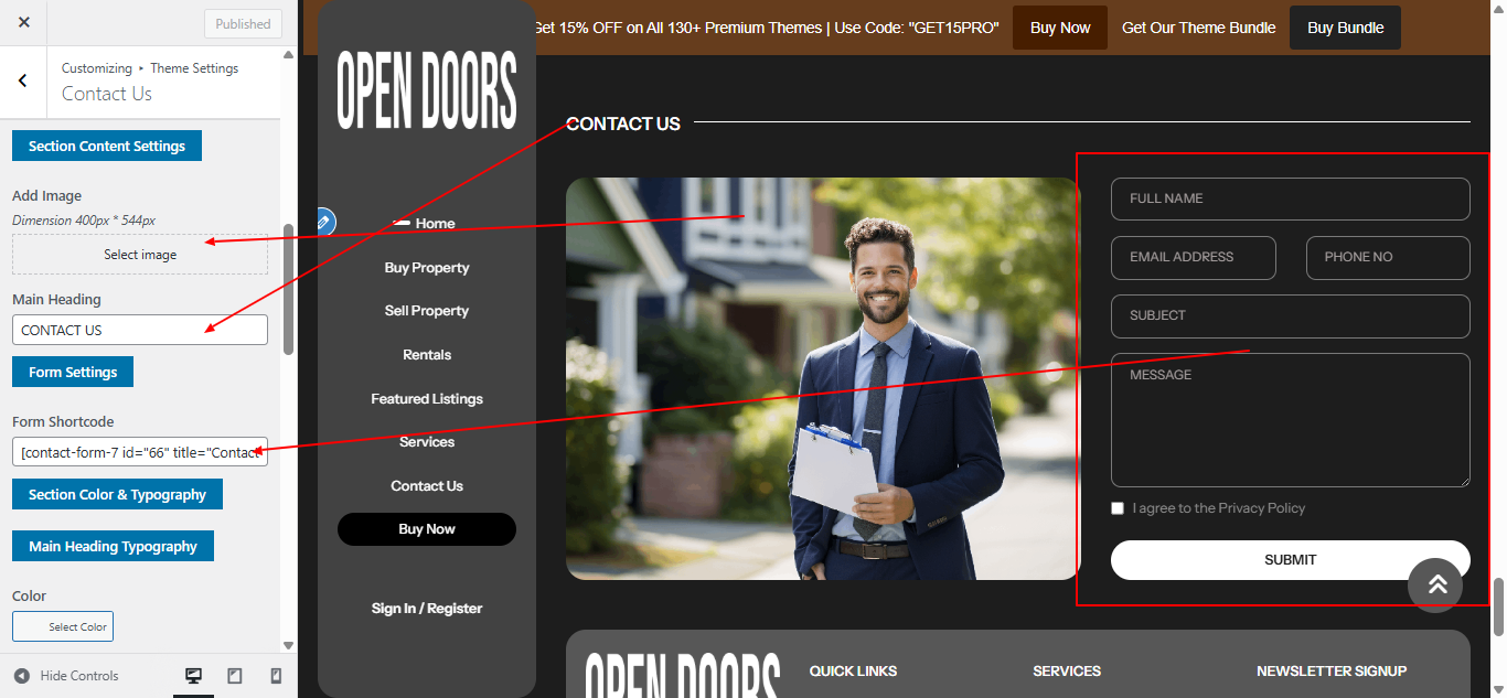 contact-us form setup screenshot