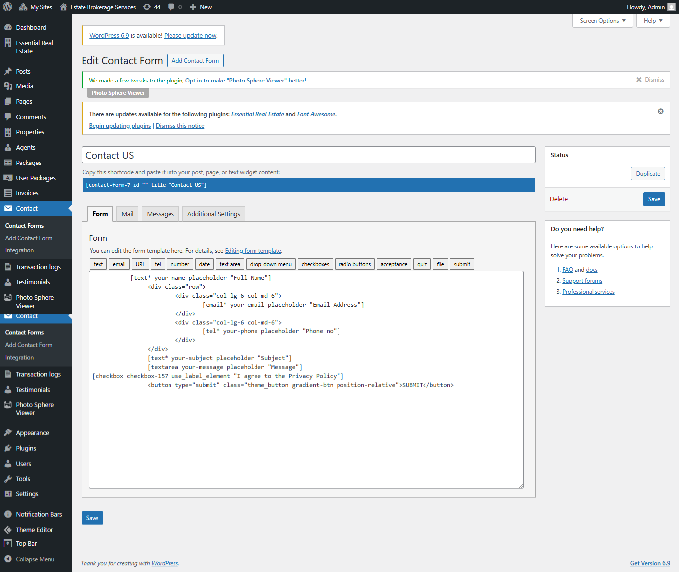 contact-us settings screenshot