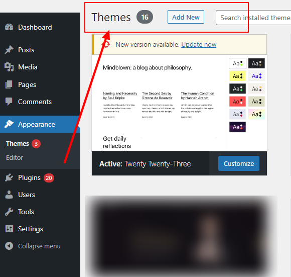 Add New Theme Screenshot