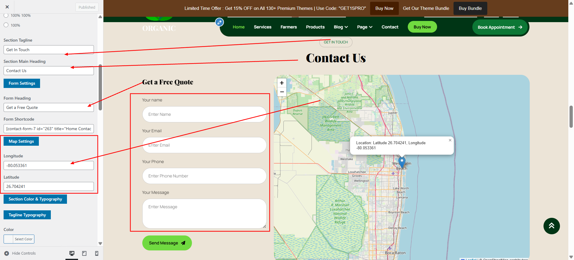 contact-us form setup screenshot