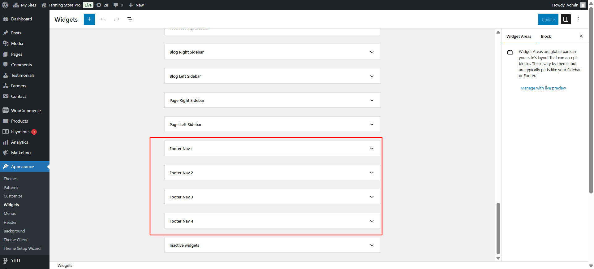 Footer widget customization screenshot