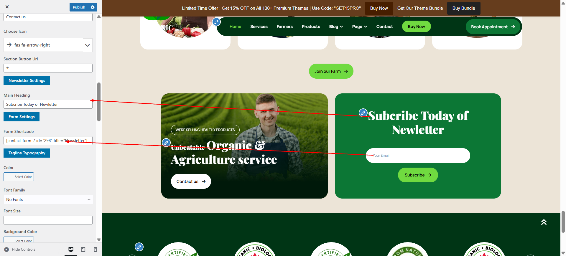 Newsletter form setup screenshot