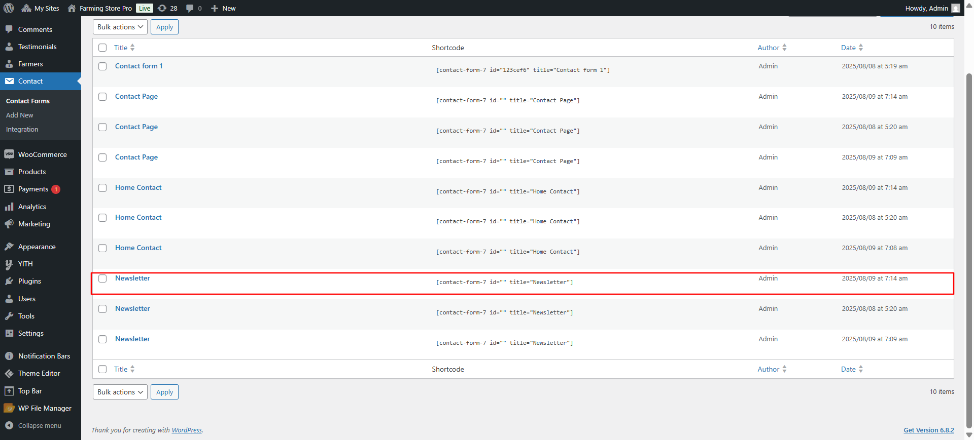 Newsletter settings screenshot