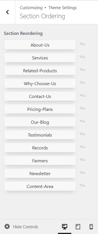 Section reordering screenshot