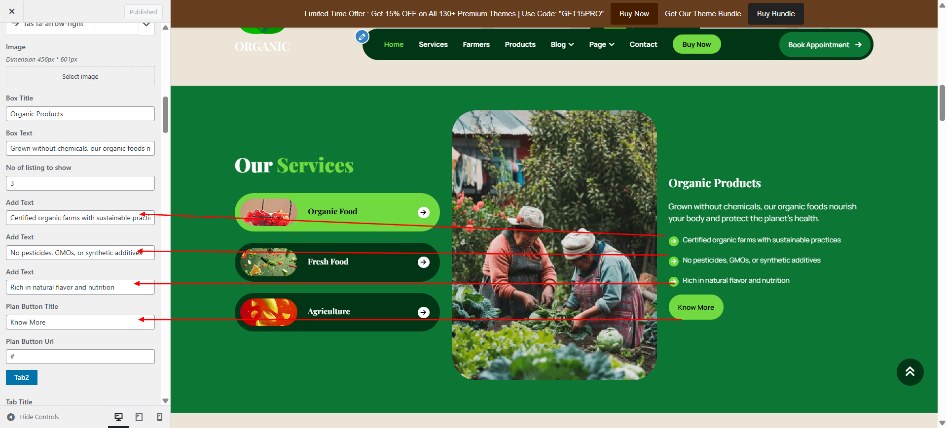Services settings screenshot