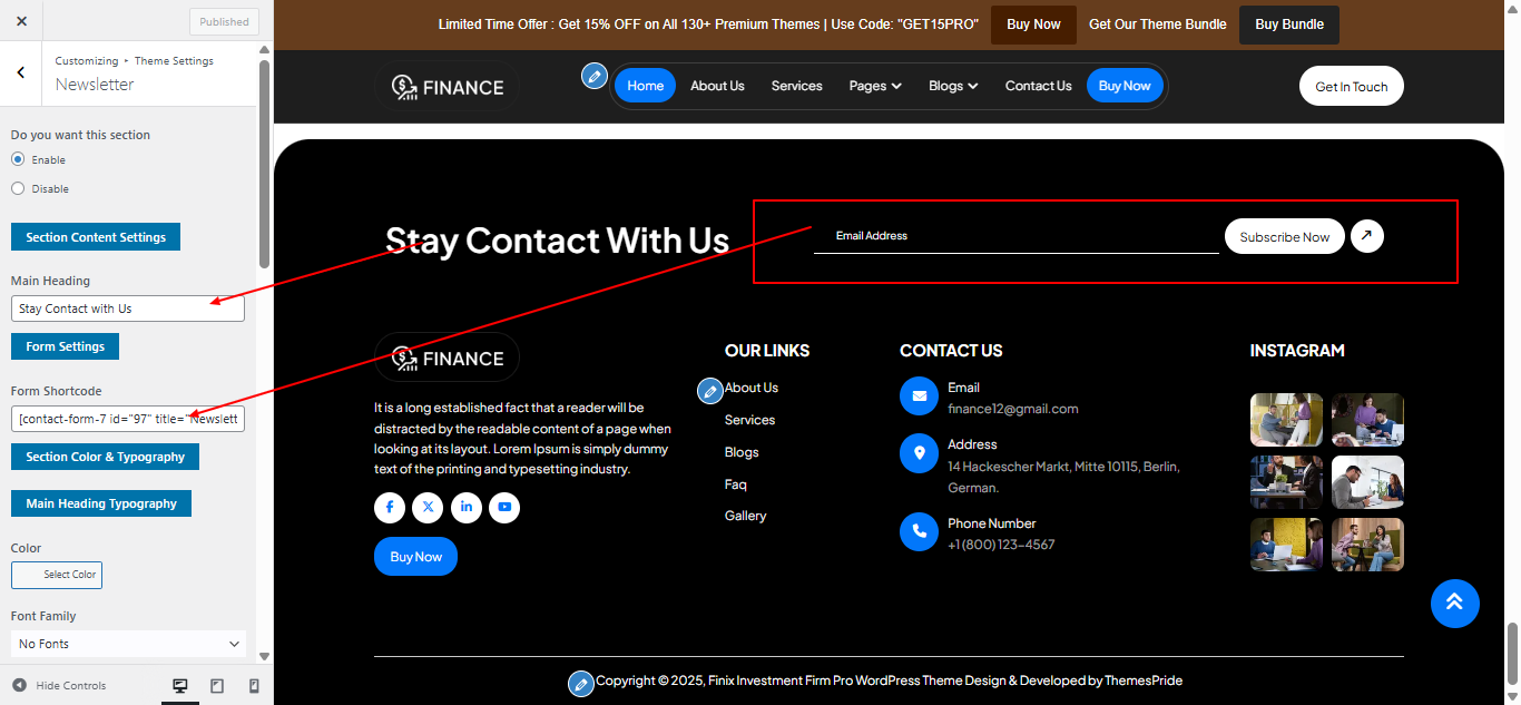 newsletter form setup screenshot