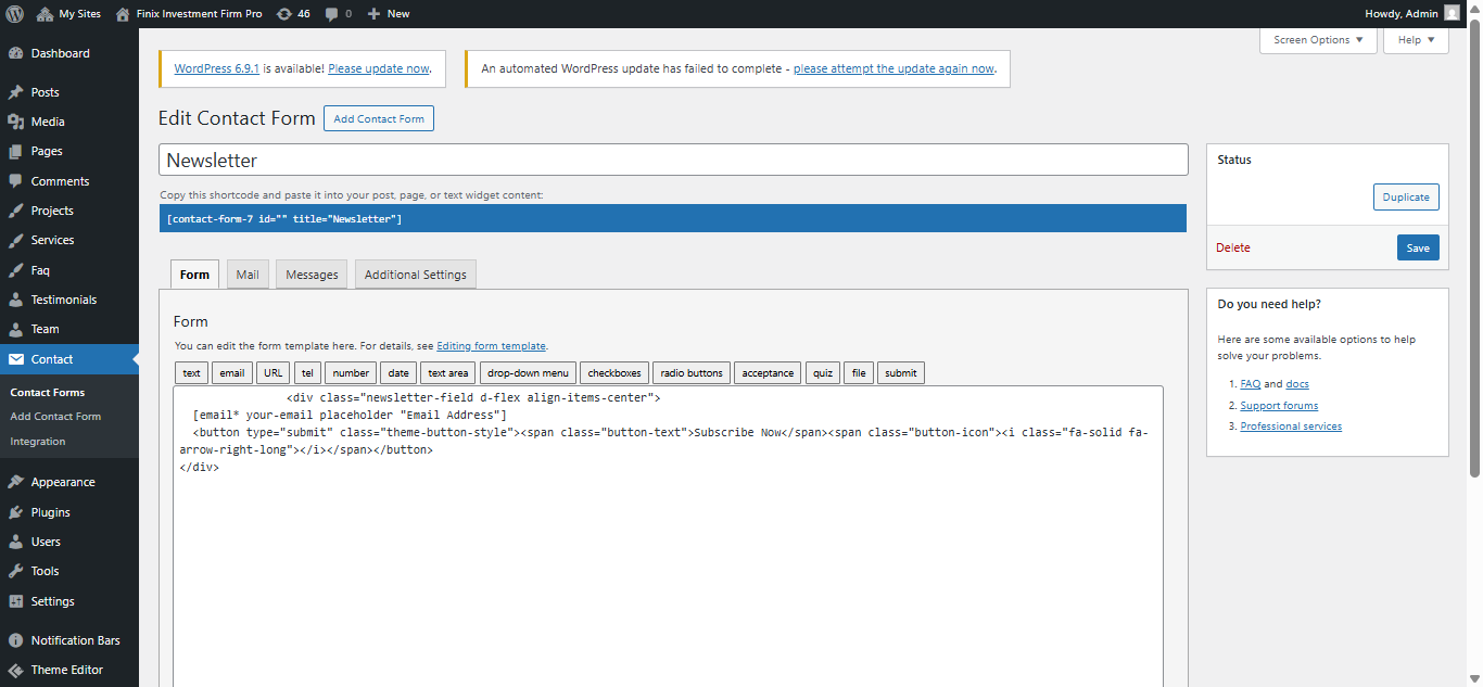 newsletter settings screenshot