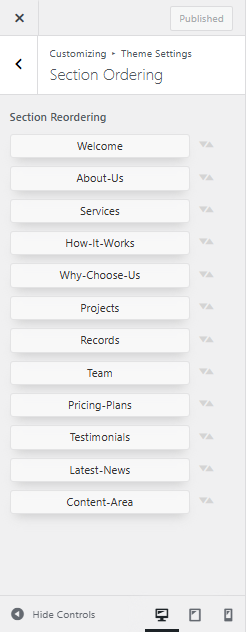 Section reordering screenshot