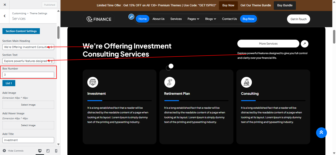 services layout screenshot