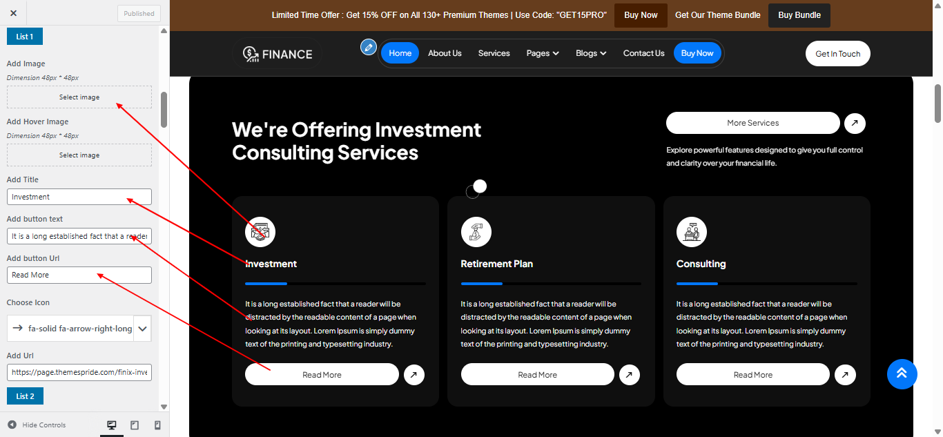 services layout screenshot