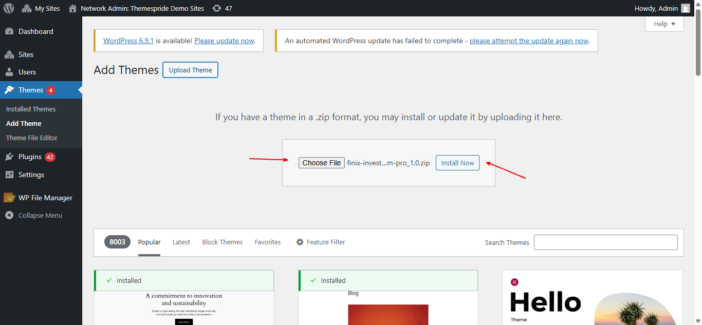 Upload Theme Screenshot